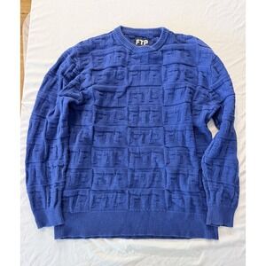 FTP Blue Knit Crewneck Pullover Sweater Logo Pattern Long Sleeve Men's L